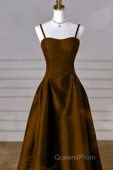 Brown Satin A-Line Sweetheart Long Formal Dress, Simple Brown Evening Dress