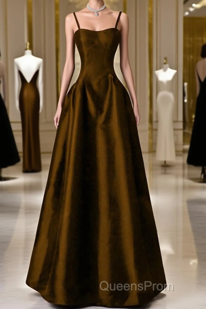 Brown Satin A-Line Sweetheart Long Formal Dress, Simple Brown Evening Dress Main image