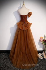 Brown Tulle And Satin Mermaid Long Party Dress, Long Formal Dress Evening Prom Dress