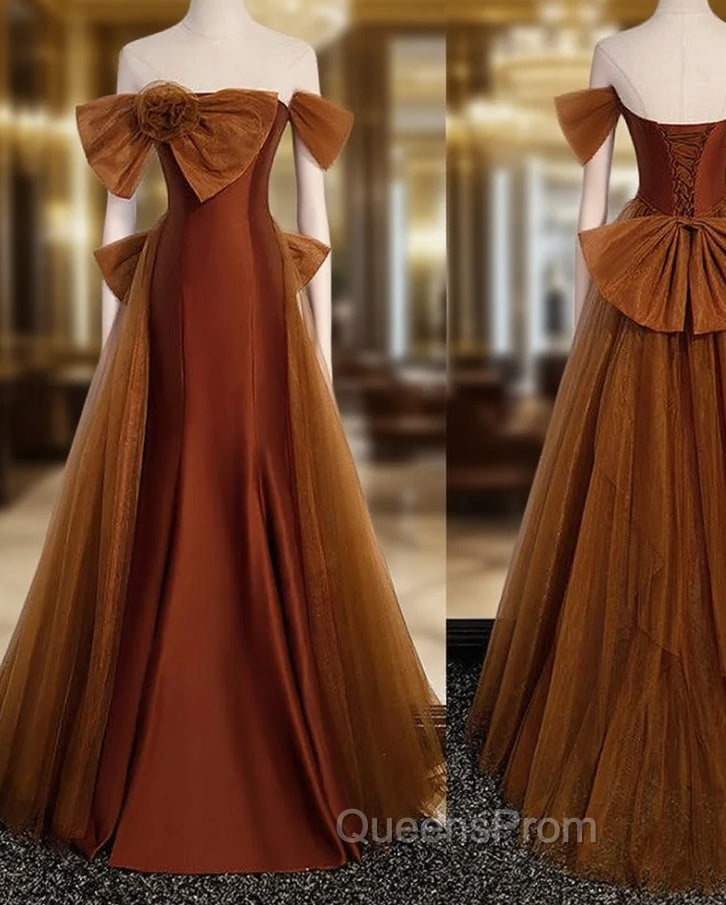 Brown Tulle and Satin Mermaid Long Party Dress, New Style Long Evening Dress Evening Prom Dress Secondary image