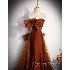 Brown Tulle and Satin Mermaid Long Party Dress, New Style Long Evening Dress Evening Prom Dress