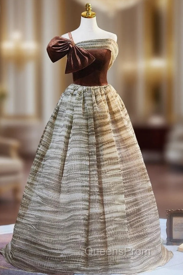 Brown Velvet One Straps Bow Evening Prom Dress Main image