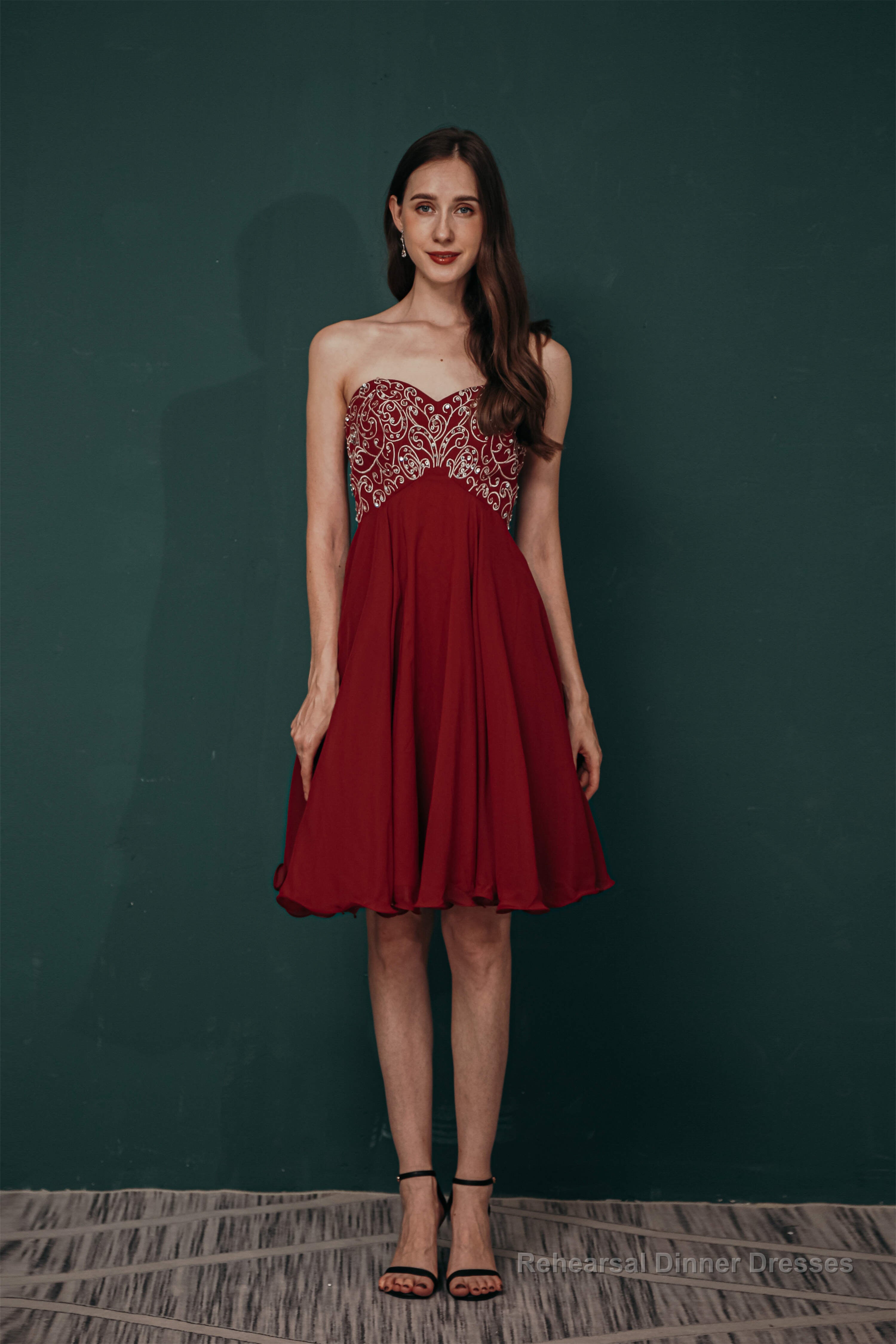 A-line Embroidery Chiffon Short Strapless Corset Back Beaded Homecoming Dresses Main image