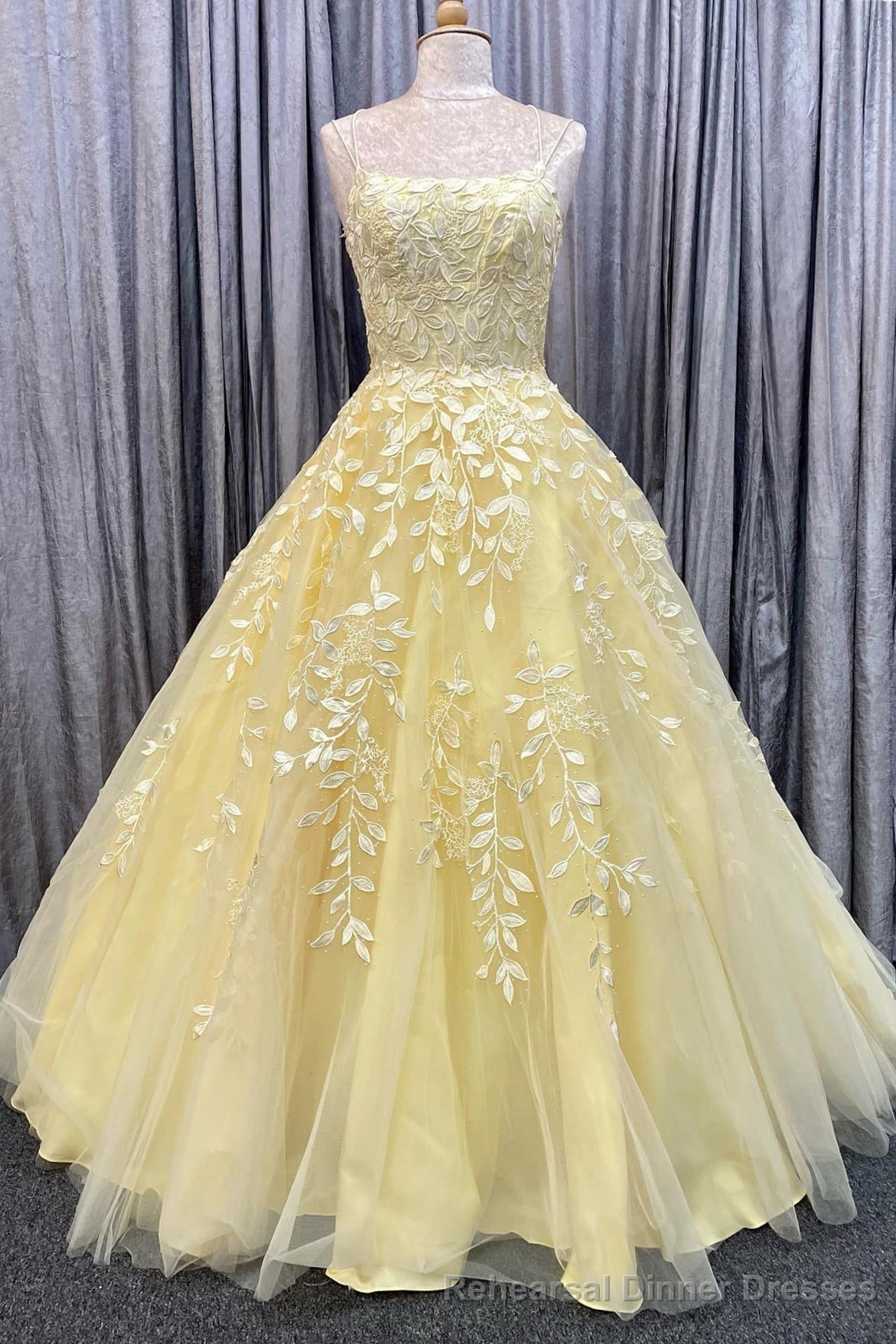 Princess Yellow Appliques A-line Long Formal Dress Main image