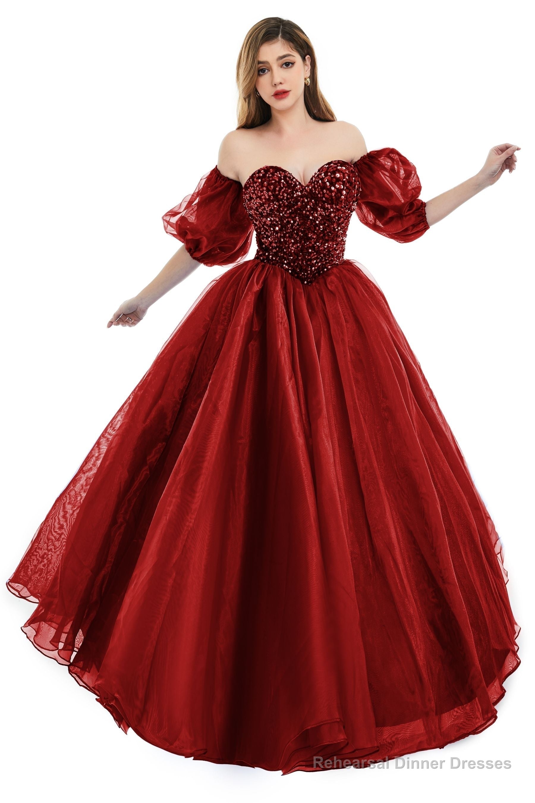 Burgunday Tulle Sequins Sweetheart Prom Dresses Spaghetti Straps Evening Quinceanera Dresses Secondary image