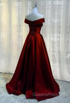 Burgundy A-line Floor Length Satin Evening Prom Dress Party Dress, Wine Red Long Evening Dress