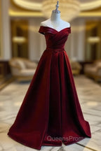 Burgundy A-line Floor Length Satin Evening Prom Dress Party Dress, Wine Red Long Evening Dress