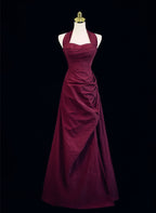 Burgundy A-Line Halter Charming Style Classy Prom Dress, Burgundy Long Classy Evening Dress