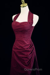 Burgundy A-Line Halter Vintage Style Evening Prom Dress, Burgundy Long Evening Dress