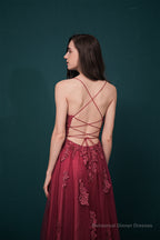 A-line Lace Appliques Long Prom Dresses