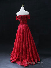 Burgundy A line lace tulle beads long Evening Prom Dress, burgundy bridesmaid Dress