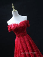 Burgundy A line lace tulle beads long Evening Prom Dress, burgundy bridesmaid Dress