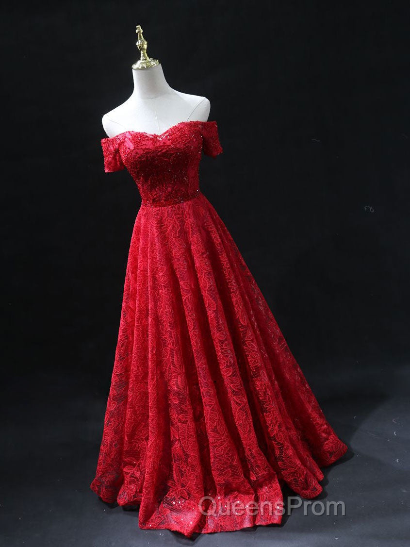 Burgundy A line lace tulle beads long Evening Prom Dress, burgundy bridesmaid Dress