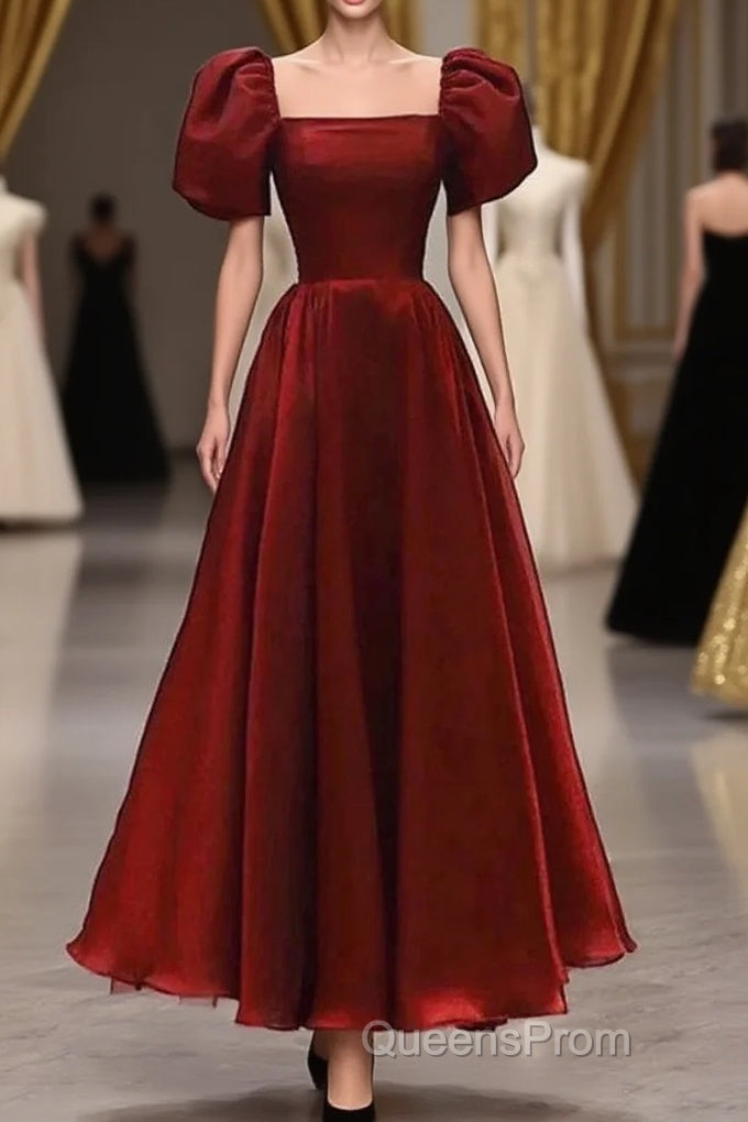 Burgundy A-line Satin Vintage Women Dress Long Evening Prom Dress Main image
