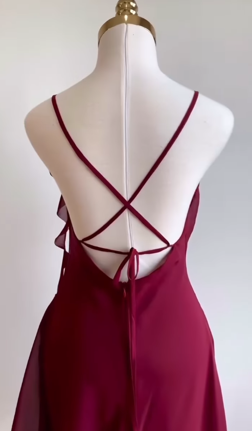 Burgundy A Line Spaghetti Strap Floral Chiffon Short Party Dress Homecoming Dress Outfits