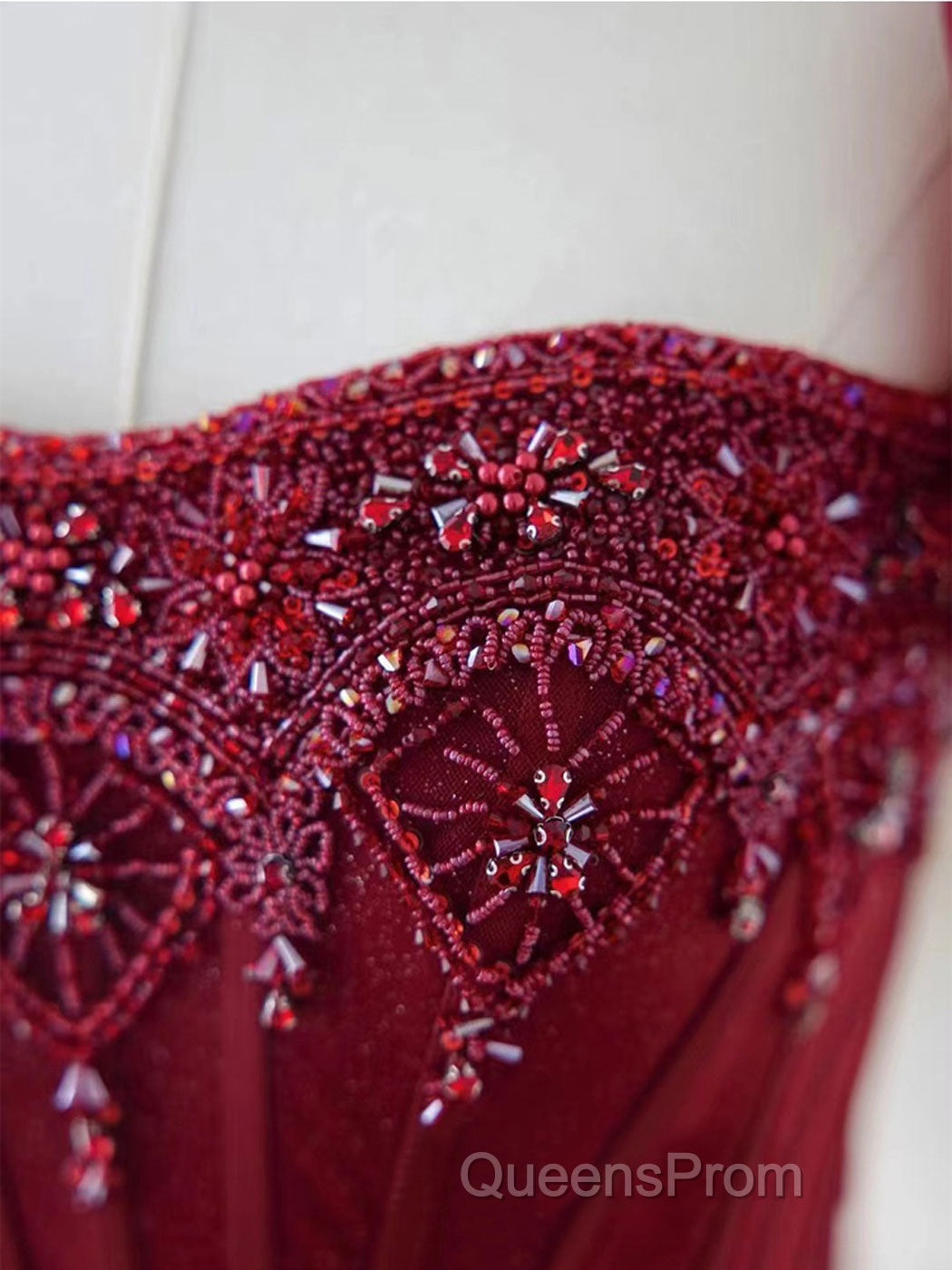 Burgundy A line tulle beads long Evening Prom Dress burgundy formal Dress Secondary image