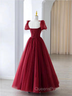 Burgundy A line tulle beads long Evening Prom Dress burgundy formal Dress