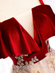 Burgundy A-line Tulle Lace Long Evening Prom Dress Tulle Evening Dress