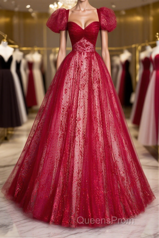 Burgundy A line tulle long Evening Prom Dress burgundy evening Dress Main image