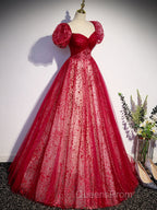 Burgundy A line tulle long Evening Prom Dress burgundy evening Dress