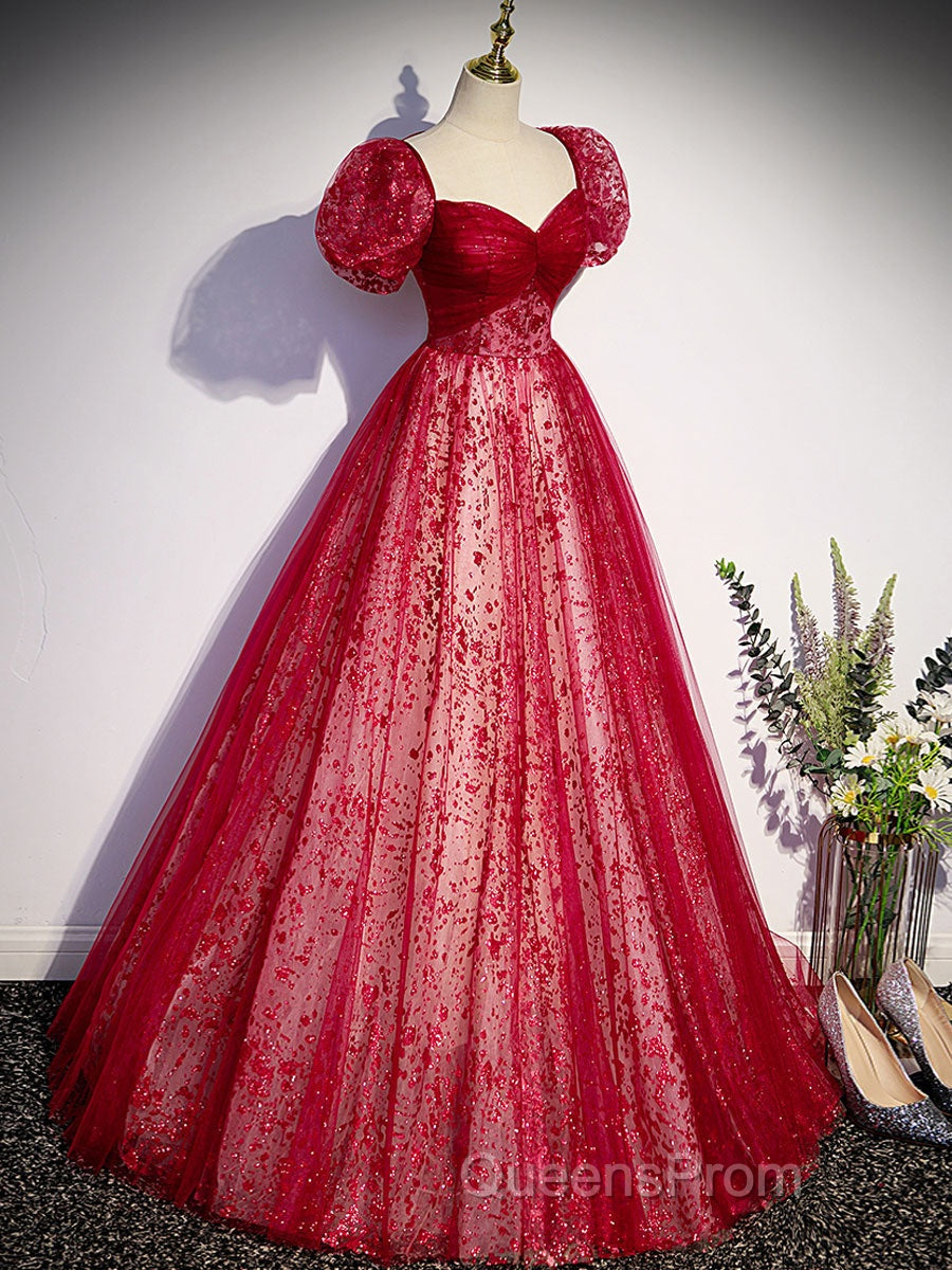 Burgundy A line tulle long Evening Prom Dress burgundy evening Dress