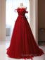 Burgundy A-Line Tulle Long Evening Prom Dress, Burgundy Tulle Evening Dress