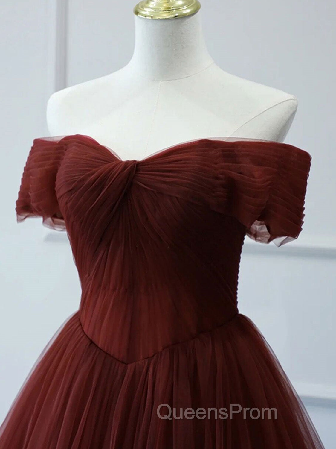 Burgundy A line Tulle Long Evening Prom Dress, Burgundy Long Bridesmaid Dress