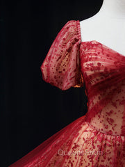 Burgundy A line Tulle Sequin Long Evening Prom Dress Burgundy Tulle Evening Dress