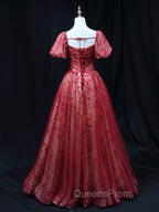 Burgundy A line Tulle Sequin Long Evening Prom Dress Burgundy Tulle Evening Dress