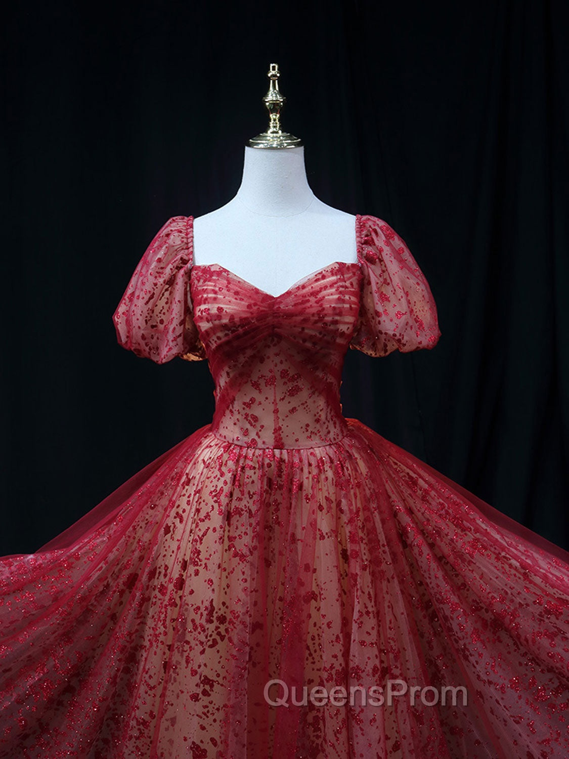 Burgundy A line Tulle Sequin Long Evening Prom Dress Burgundy Tulle Evening Dress