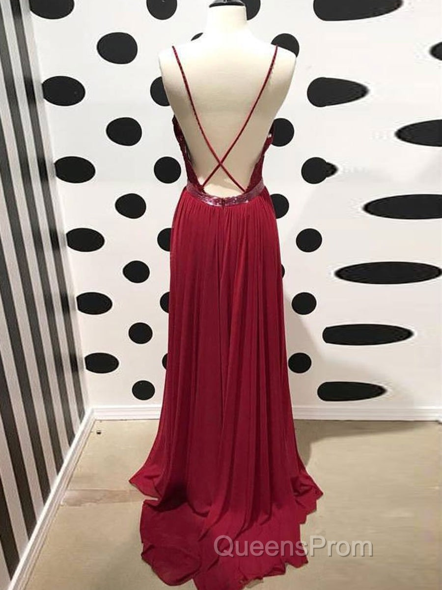 Burgundy A Line V Neck Backless Lace Tulle Long Evening Prom Dress, Burgundy Lace Formal Dress, Burgundy Evening Dress Secondary image