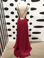 Burgundy A Line V Neck Backless Lace Tulle Long Evening Prom Dress, Burgundy Lace Formal Dress, Burgundy Evening Dress