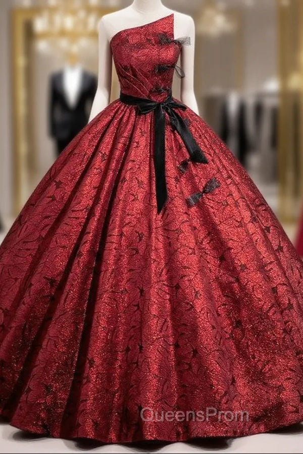 Burgundy Ball Gown Strapless Bow Quinceanera Dress Main image