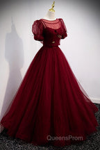 Burgundy Ballgown Long Evening Prom Dress with Removable Jacket