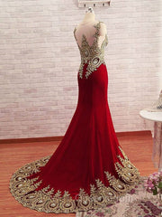 Burgundy Chiffon Lace Applique Long Evening Prom Dress, Burgundy Evening Dress