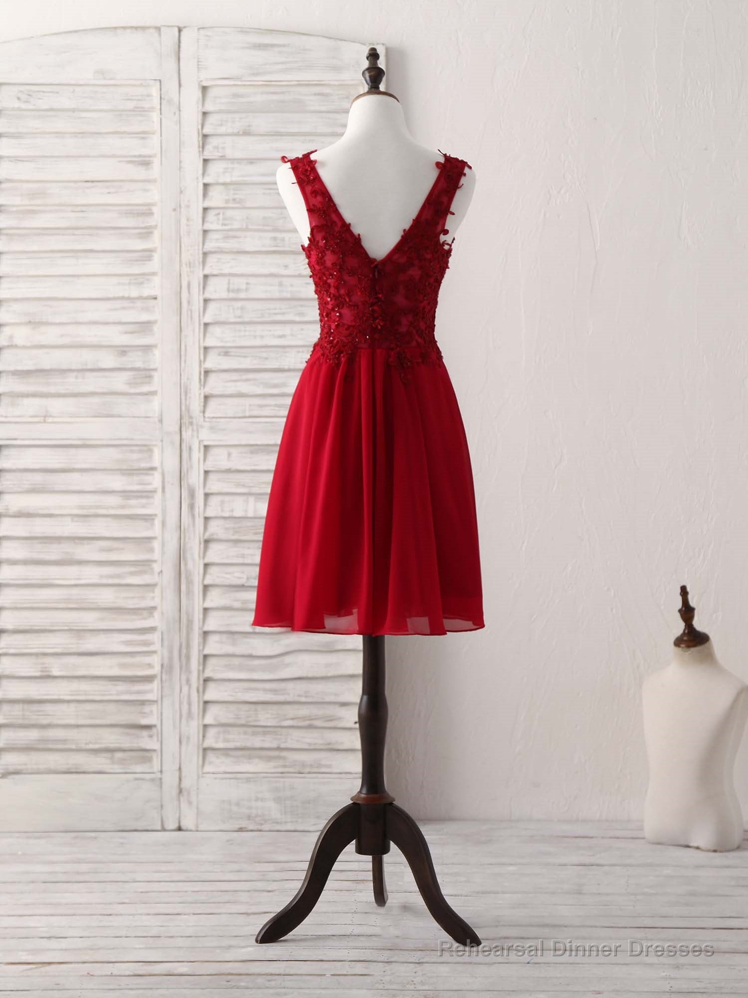 Burgundy Chiffon Lace Short Prom Dress Burgundy Homecoming Dress Secondary image