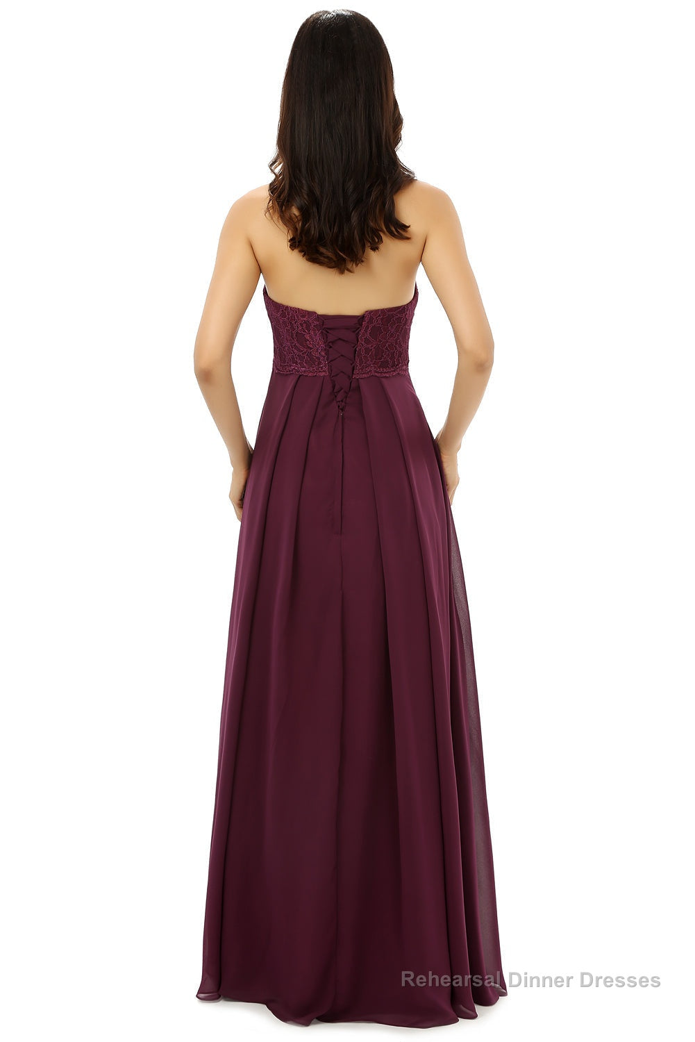 Burgundy Chiffon Lace Sweetheart High Waist Bridesmaid Dresses