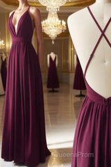 Burgundy chiffon long Evening Prom Dress, burgundy evening Dress