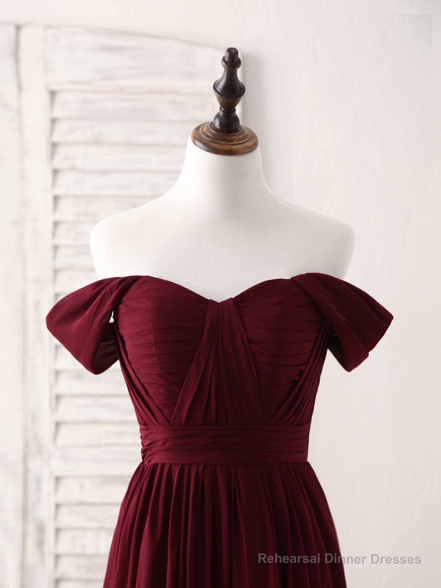 Burgundy Chiffon Off Shoulder Long Prom Dress Burgundy Bridesmaid Dress