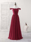 Burgundy Chiffon Off Shoulder Long Prom Dress Burgundy Bridesmaid Dress