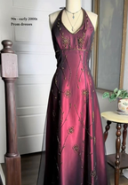 Vintage Fuchsia Halter-Neck A-Line Beaded Chiffon Long Classy Prom Dress Classy Evening Gown