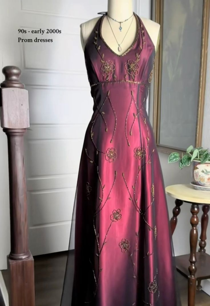 Vintage Fuchsia Halter-Neck A-Line Beaded Chiffon Long Classy Prom Dress Classy Evening Gown