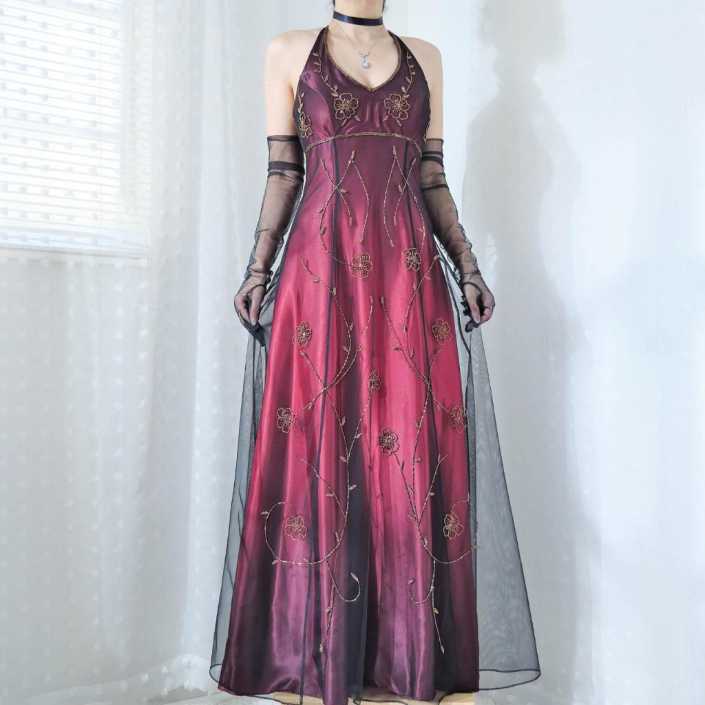 Vintage Fuchsia Halter-Neck A-Line Beaded Chiffon Long Classy Prom Dress Classy Evening Gown