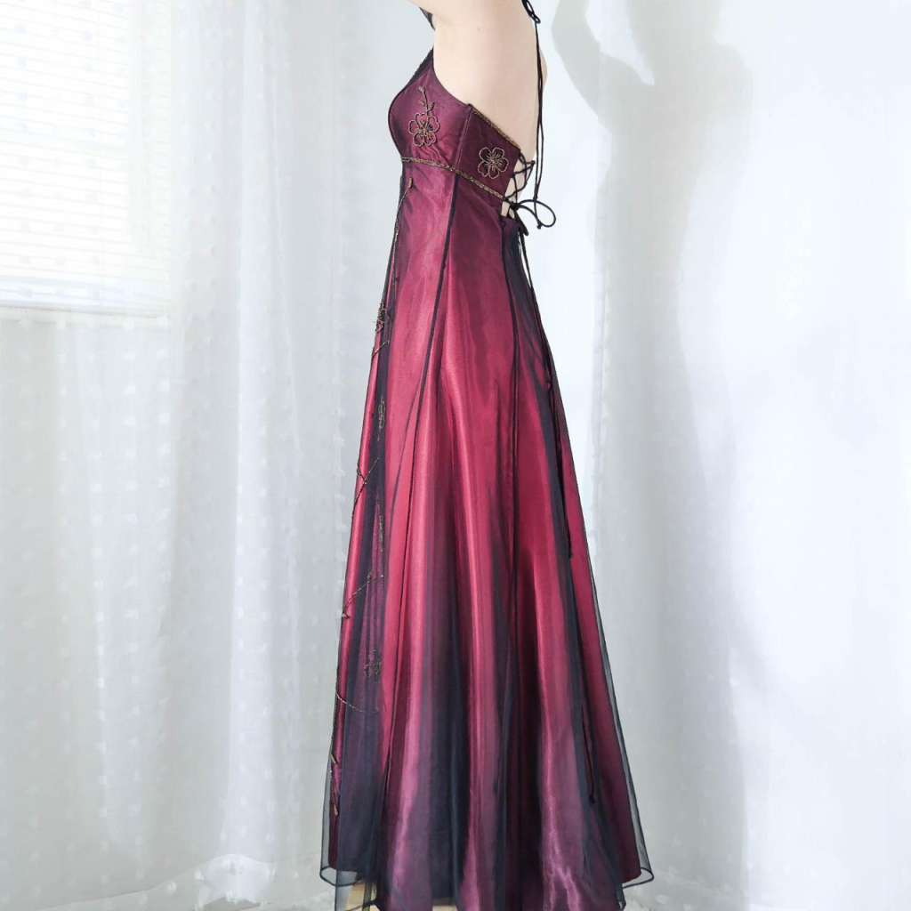 Vintage Fuchsia Halter-Neck A-Line Beaded Chiffon Long Classy Prom Dress Classy Evening Gown