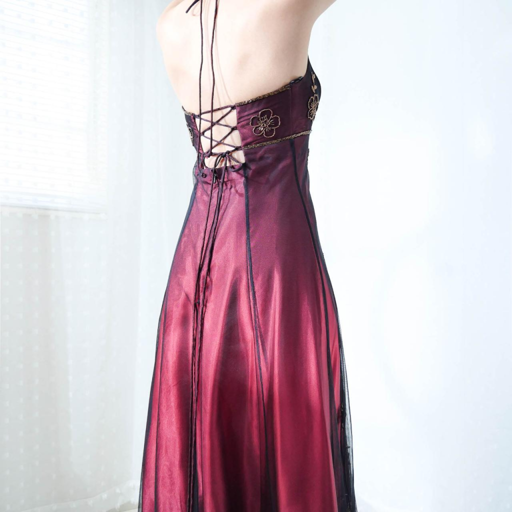 Vintage Fuchsia Halter-Neck A-Line Beaded Chiffon Long Classy Prom Dress Classy Evening Gown