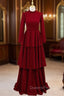 Burgundy High Neck Long Sleeve Evening Prom Dress