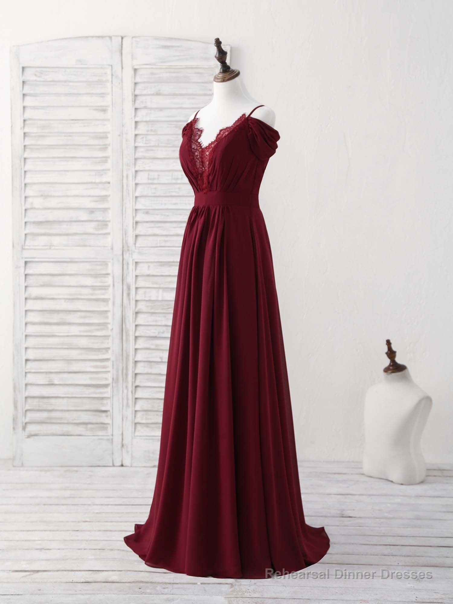 Burgundy Lace Chiffon Long Prom Dress Burgundy Bridesmaid Dress Secondary image