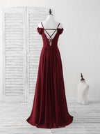 Burgundy Lace Chiffon Long Prom Dress Burgundy Bridesmaid Dress