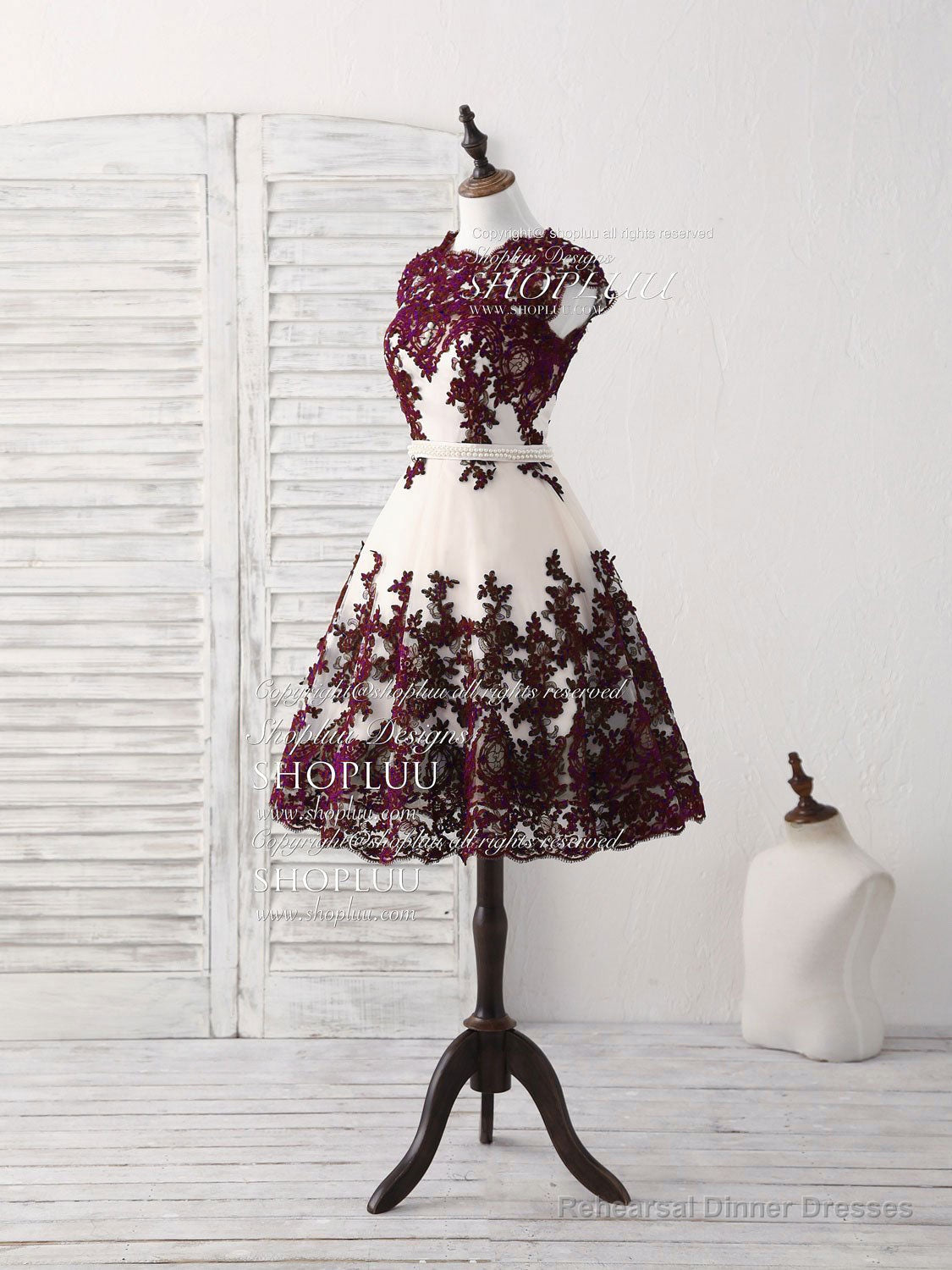 Burgundy Lace Tulle Short Prom Dress Burgundy Bridesmaid Dress Secondary image