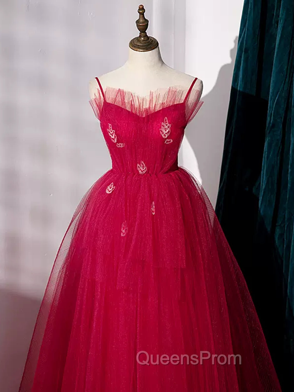 Burgundy Layered Tulle Long Evening Prom Dress, Wine Red Long Evening Dress Secondary image
